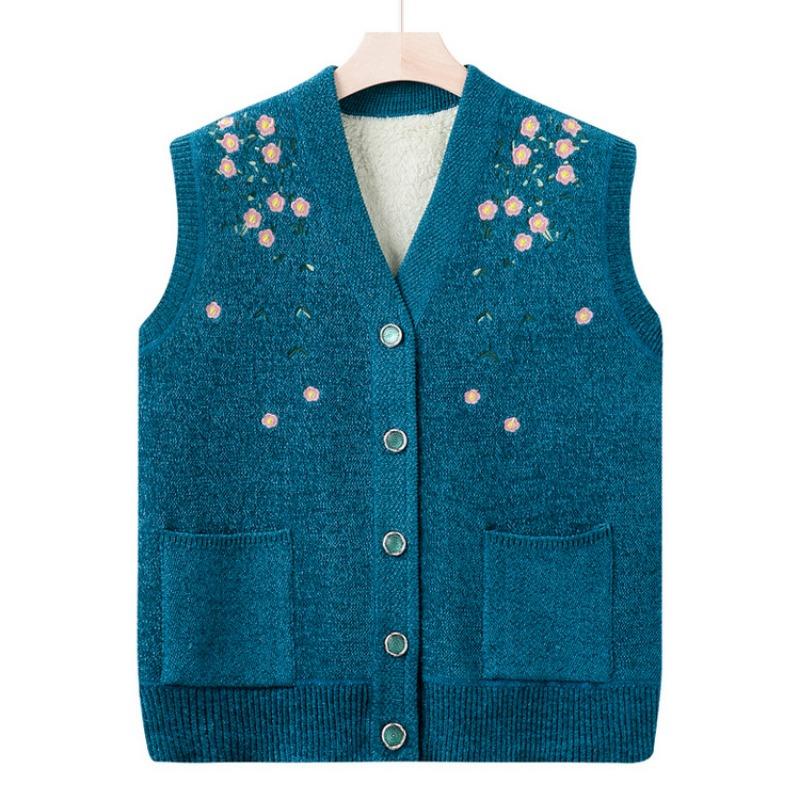 

Бабушкин осенне-зимний свитер, бархатный жилет, жилет для пожилых мужчин и женщин, жилет для пожилого мужчины, материнский зимний вязаный жилет 4XL (recommended 130-72.5 kg) синий