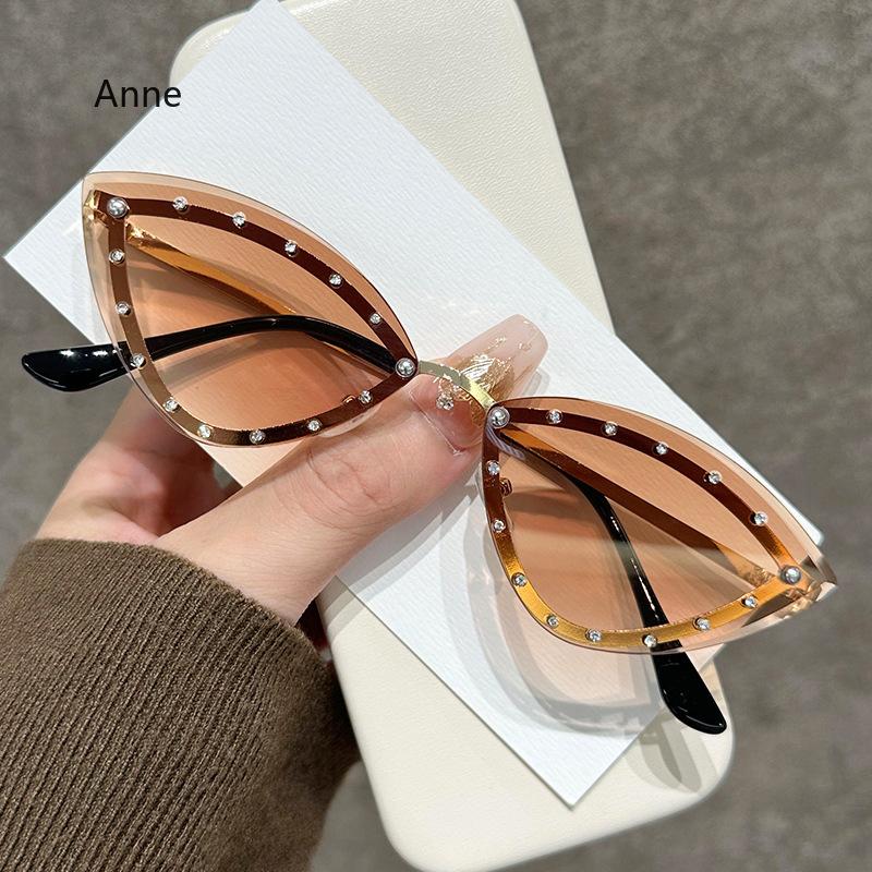 Oval Cat Eye Diamond-encrusted Sunglasses for Women Model Street Shoot Fashion Glasses Sunglasses Lentes De Sol Mujer Gafas