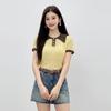 Qiu Shui Yi Ren Women's Contrast Lapel Knit Short Sleeve Top