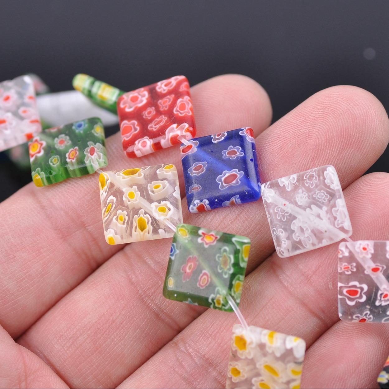 

20 шт. Диагональные квадратные бусины из стекла миллефиори смешанных цветочных узоров 10 мм 14 мм для DIY поделок, аксессуары для изготовления ювелирных изделий, фурнитура 10mm -20pcs