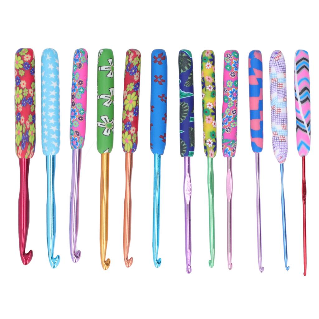 12Pcs Crochet Hook Set Premium Metal Soft Glossy Easy Identification Ergonomic Design Wide