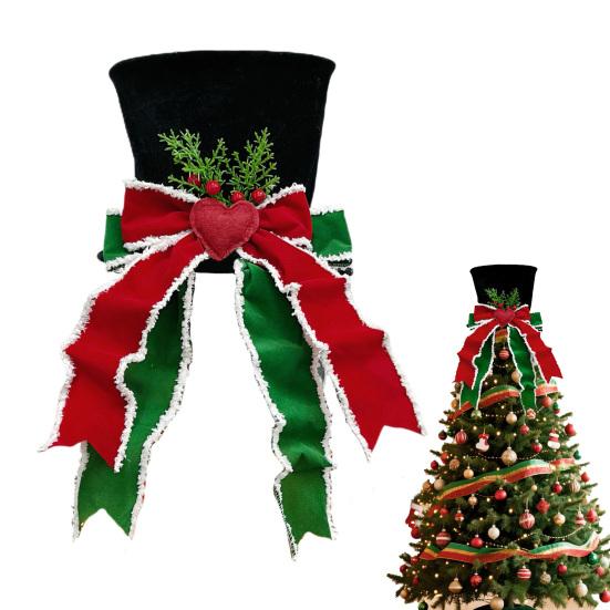 Christmas Tree Topper Whimsical Bow Hat Decoration Check Bows Xmas Ornament Winter Holidays Home Decor Fits Most Trees Festive Gift