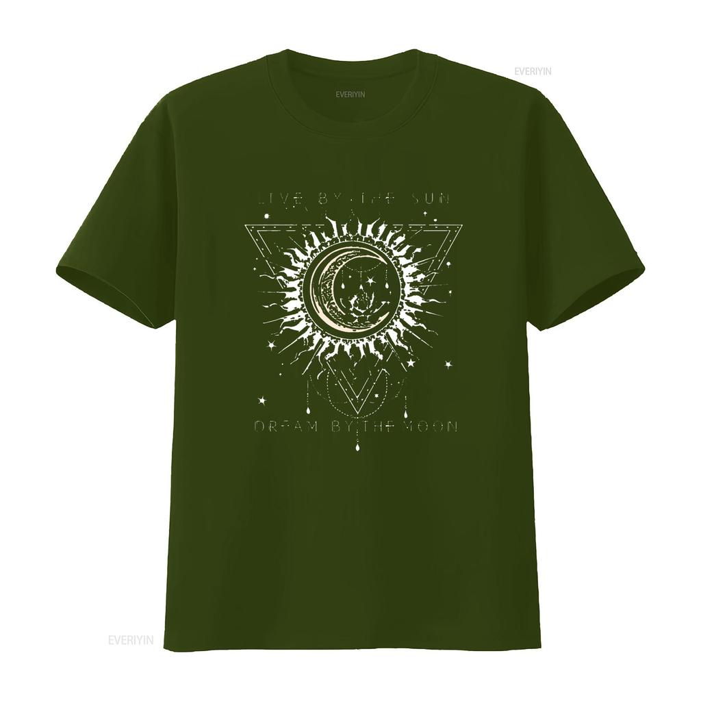Live By The Sun Dream Moon Boho T Shirt vintage Washed Versatile Top For Everyday Wear Comfortable streetwear Slightly fashion