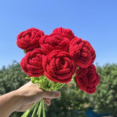 ArtificialFlower Handmade Crochet Yarn Sunflower Rose Outdoor Garden Arch Wedding Bridalbouquet Valentine Home Festival Diy Gift