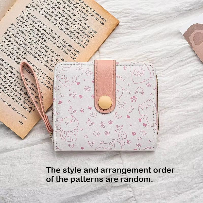 

1pc Adorable Cat Mini Wallet - Lightweight Zippered Multi-Card Slot ID Credit Holder Gift for Teens Casual Trendy Multi-Color рожевий