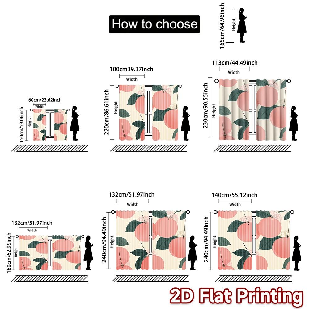 Modern Flat Printing Curtains Without Rod Fresh Citrus Delight Fashionable Curtainments During Women Is Day Set Of 2 Made Polyester