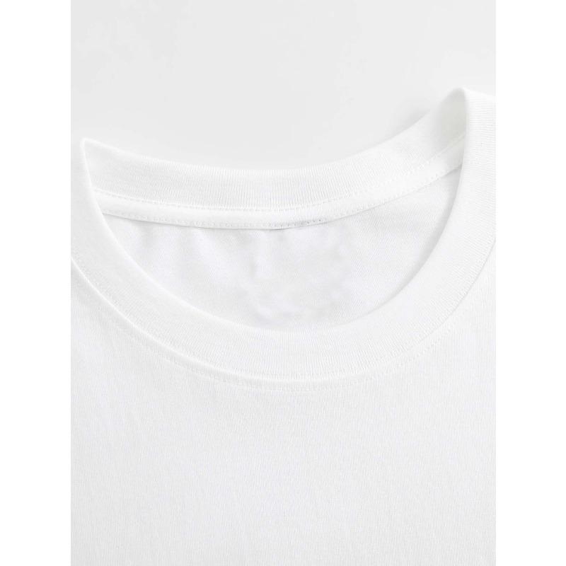 Tamanhos Europeus Estilo Americano Plus Size Tendência de Moda Camiseta de Manga Curta | Pura, Gola Redonda, Estilo Casual, Respirável
