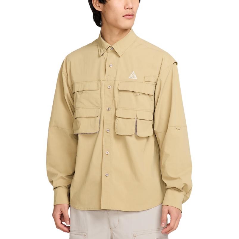 Nike ACG Series Orb Weaver Fashion Comfortable Versatile Long Sleeve Multi-Pocket Shirt Men Shirts Beige HJ2466297