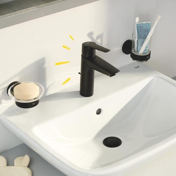 Mitigeur Monocommande Lavabo - GROHE Start - 242092432 - Noir Mat - Taille S - Economie D'eau - Tirette Et Vidage