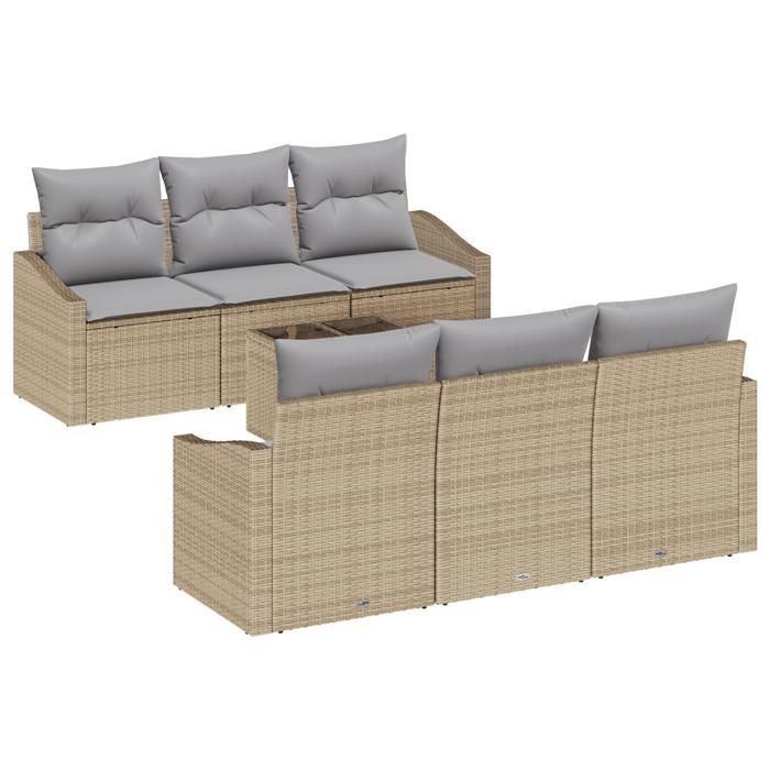 VidaXL Ensemble de Canapé de Jardin 7 Pièces avec Coussins Beige Poly Rattan 3346610