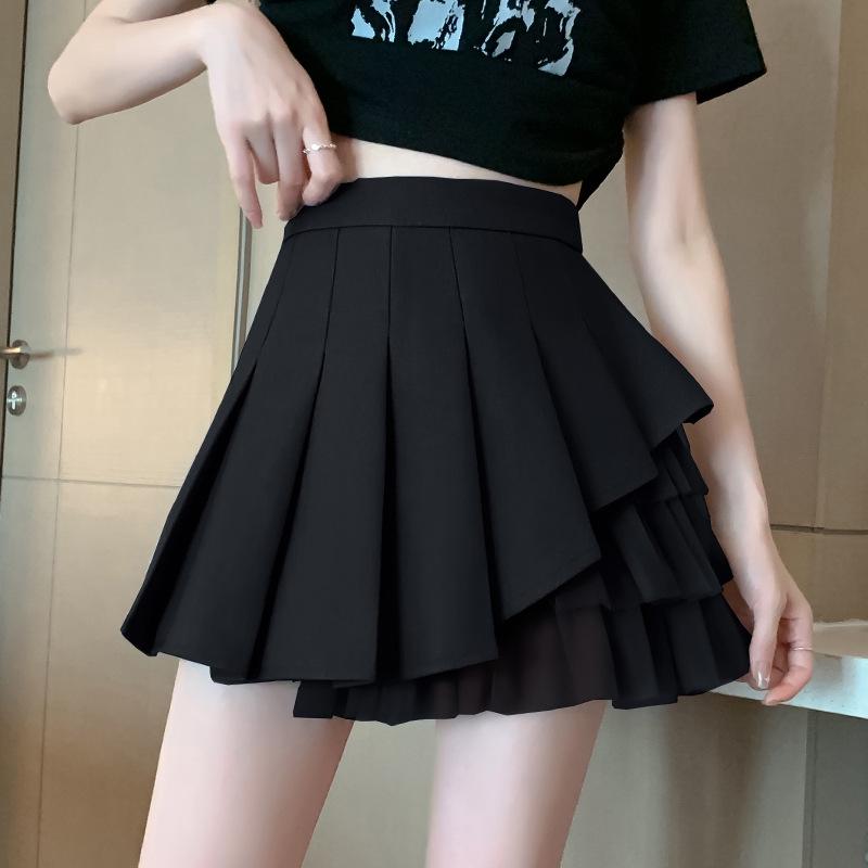 

2024 Женская серая сетчатая юбка А-силуэта с высокой талией и складками S чёрный