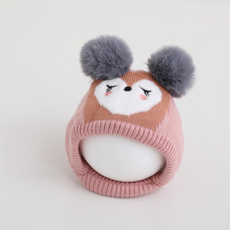 Children's hats Winter warm velvet ear caps Boys and girls snow caps Cute cartoon cold-proof baby knitted hats