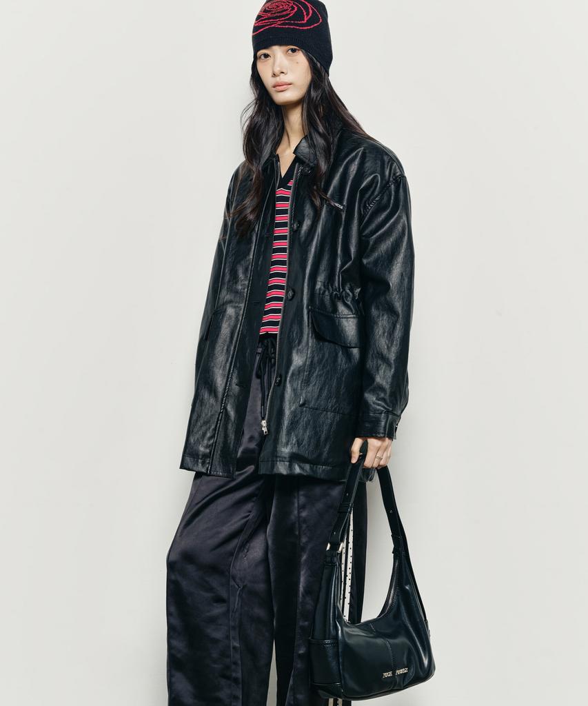 Nick&Nicole Logo Pocket Half Shoulder Bag_Black