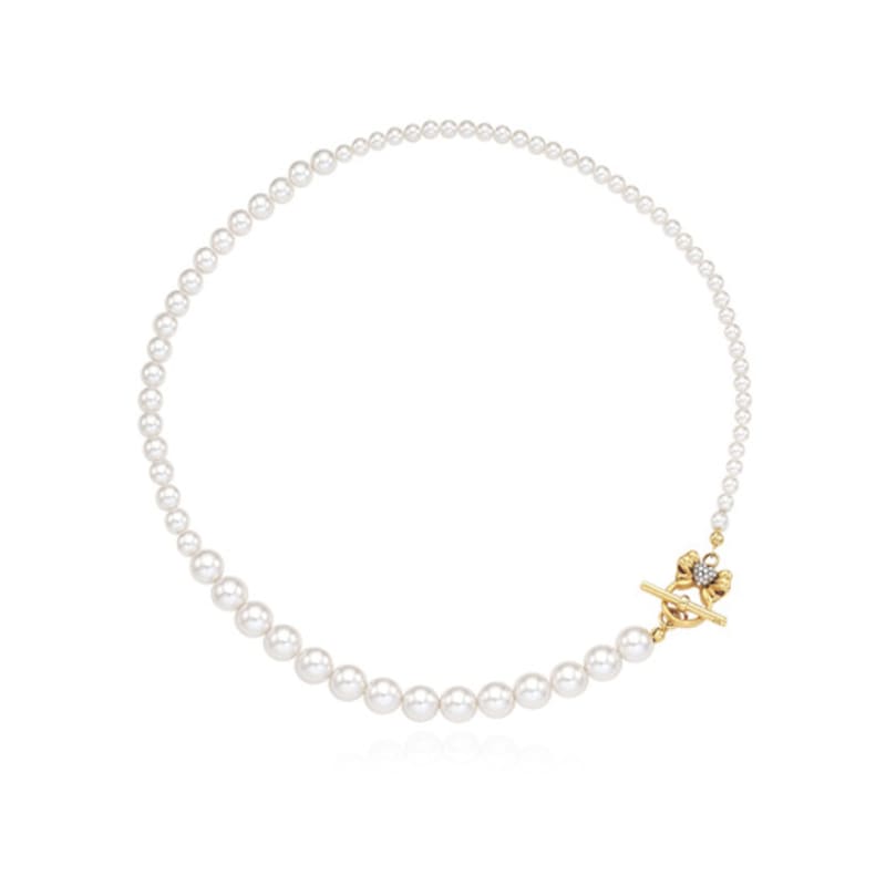 VINTAGE HOLLYWOOD Tiny Ribbon Pearl Necklace_VH2412NE001M