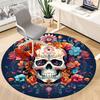 1pc Sugar Skull Flowers Office Round Area Rug, Under Office Chairs Bedroom Living Room Home Decor, Room Deco, Available in Various Sizes