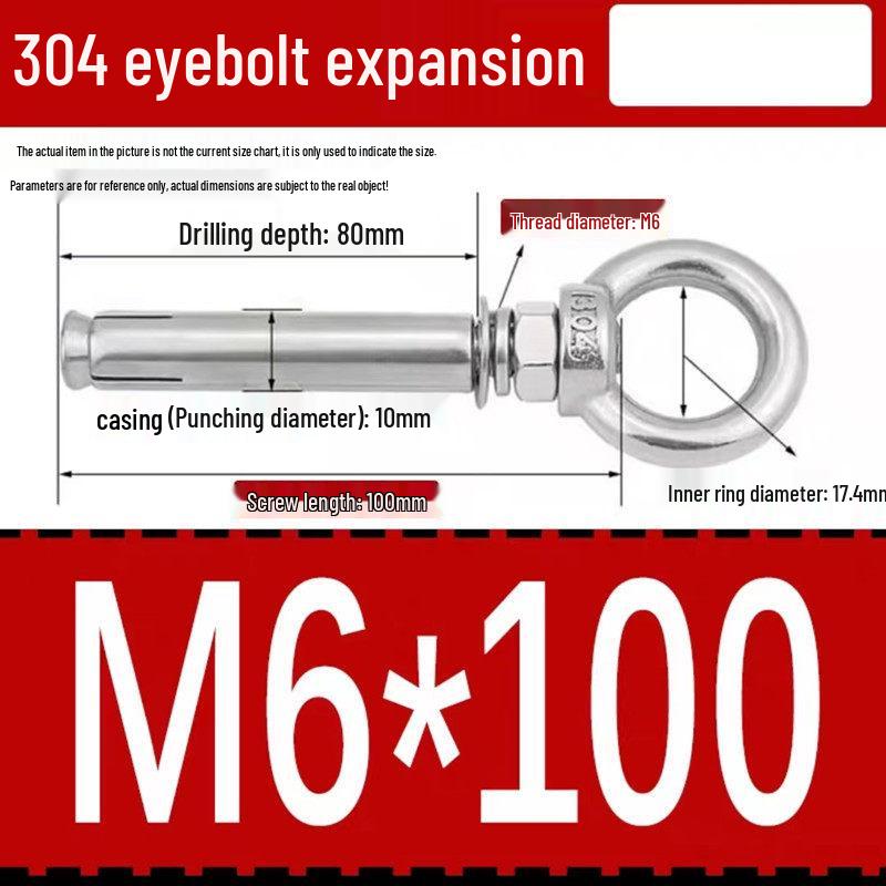 304 Stainless Steel Expansion Bolt with Ring Hook, M6/M8/M10/M12.