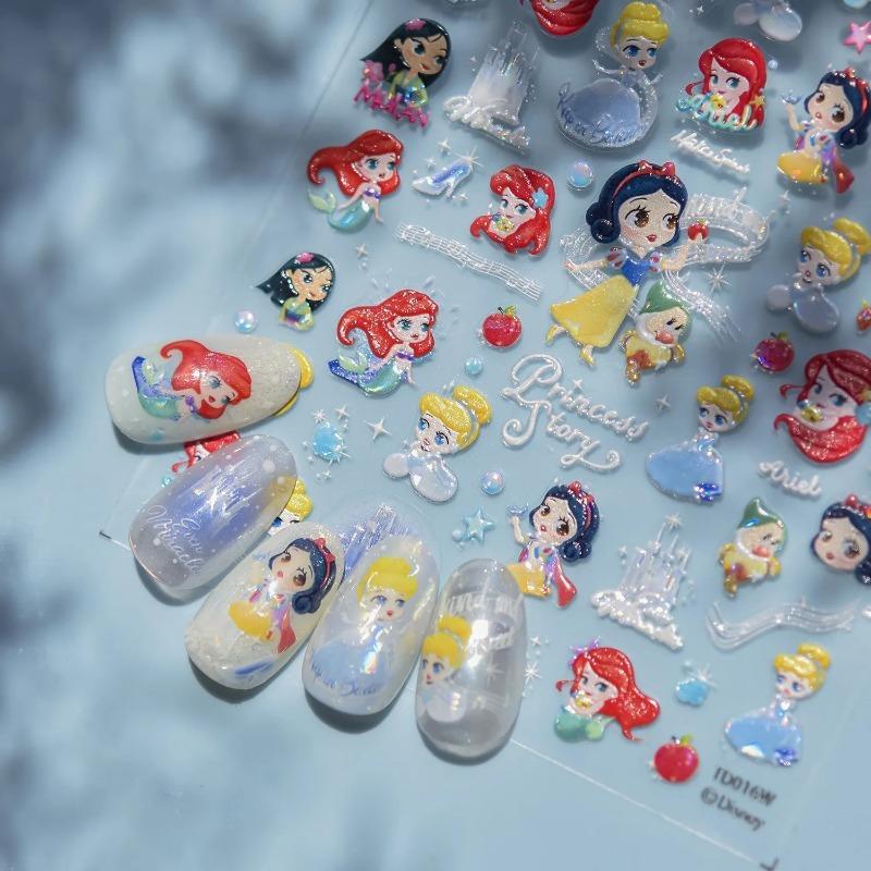 5D Disney Series Nail Stickers Mermaid Self Adhesive Nail Accessories Cartoon Characters Bright Colors Long Lasting Nail Parts