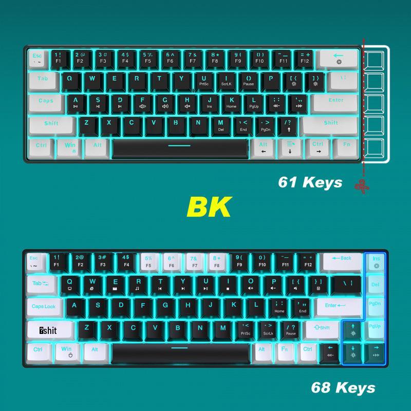 68-Key Wired Mechanical Gaming Keyboard - Hot-Swappable Blue Switches, Dual-Color Injection Keycaps, Ice Blue Backlight