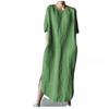 2024 Solid Color Crew Neck Side Slit Mid-Calf Dress with Short Sleeves