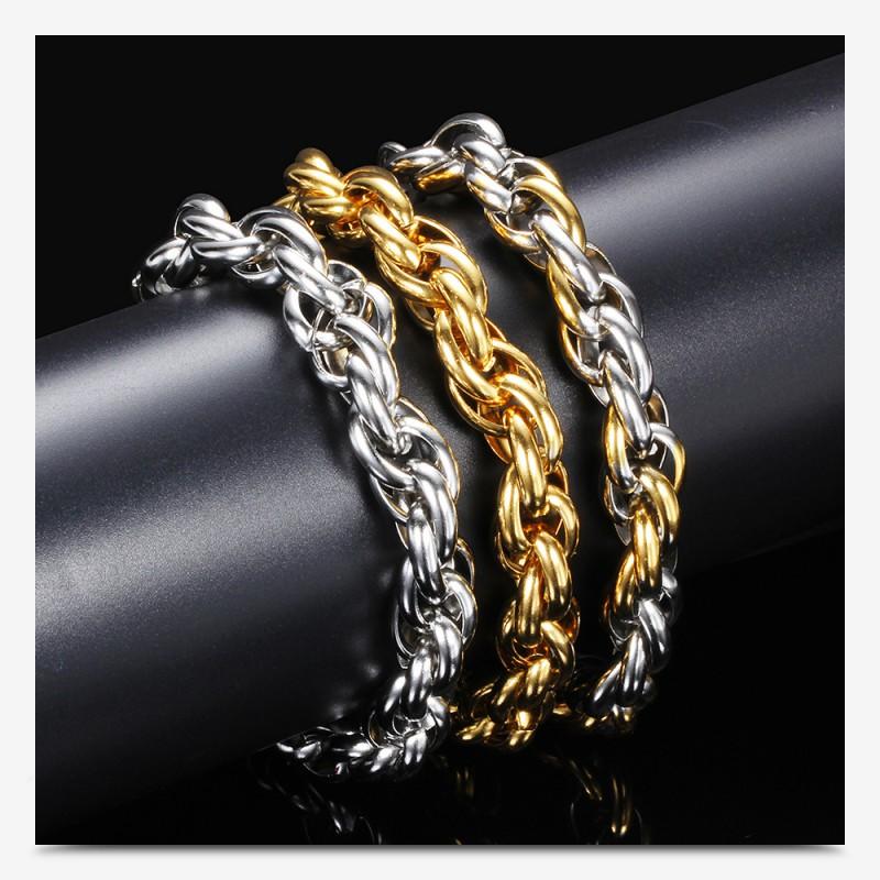 Mens Punk Style 10mm Stainless Steel Twisted Rope Bracelet With 18K Gold Plated Accents Geometric Design