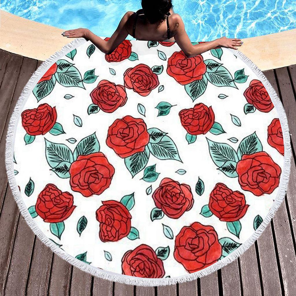 Botanical Floral Round Beach Towel Boho Flower Farmhouse Beach Blanket Pool Towels For Picnic Soft Sand Free Absorbent Yoga Mat