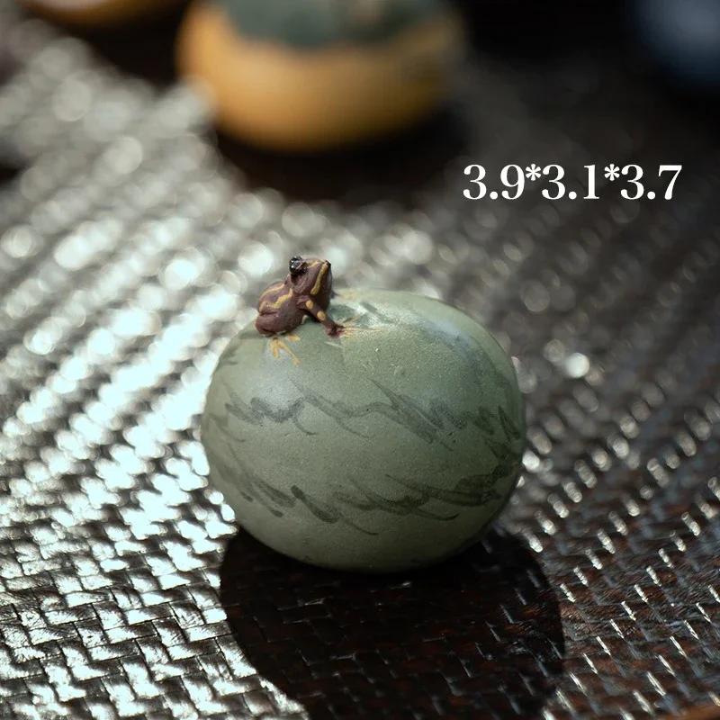 

Purple Clay Watermelon Frog Water Spray Tea Pet Fruit Model Tea Set Decorative Sculpture Figurine Ornaments Handmade Crafts