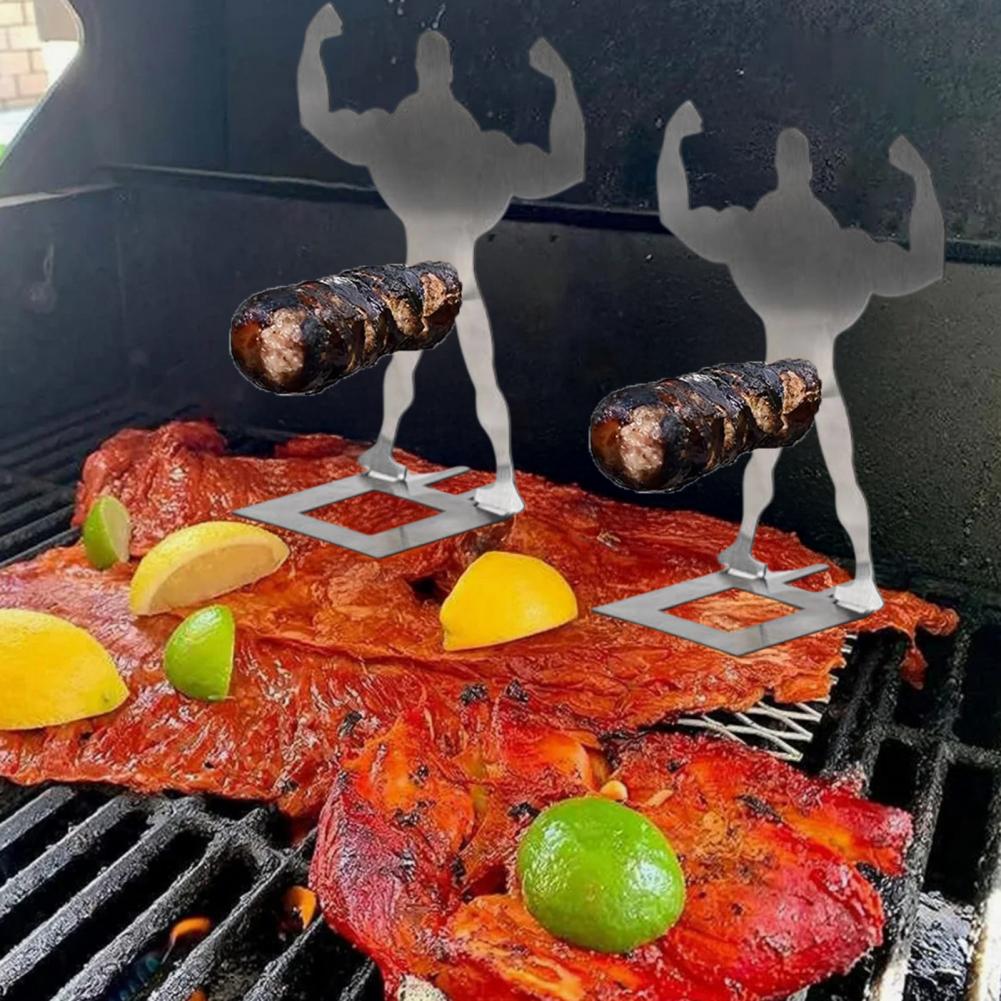 Hot Dog Stand Space Saving Grill Accessory Portable Stainless Steel Muscle Man Hot Dog Holder Funny Bbq Sausage for Camping