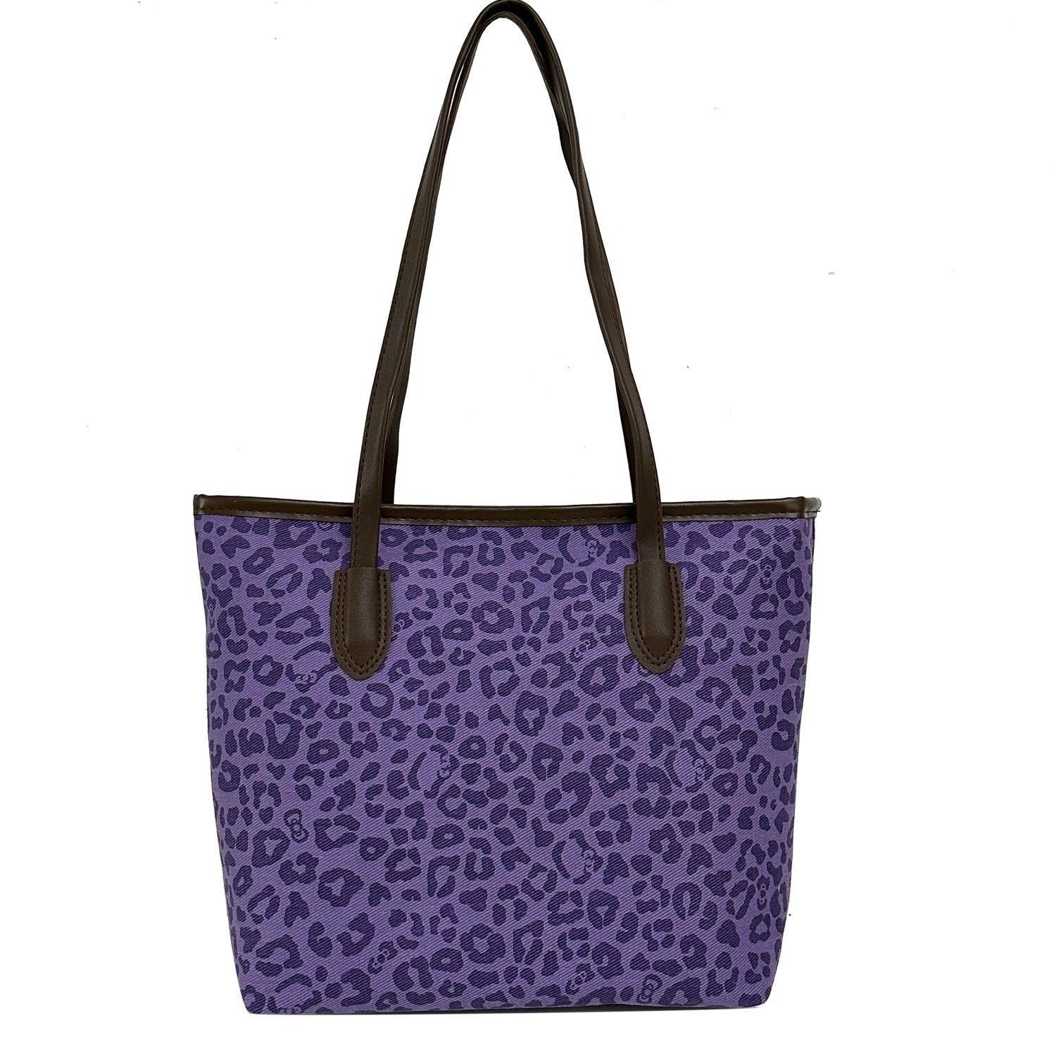

New bag female leopard print tote versatile shoulder large capacity retro autumn and winter fashion commuter bag purple A фиолетовый