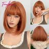 Dark Brown Short Bob Synthetic Hair Wigs with Bangs Straight Cosplay Lolita Natural Wig for Women Afro Blunt Cut Heat Resistant