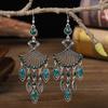 1 Pair Dangle Earrings Bohemian Retro Ethnic Style Long Tassel All-match Decoration Faux Crystal Women Hollow Fan-shaped Drop Earrings