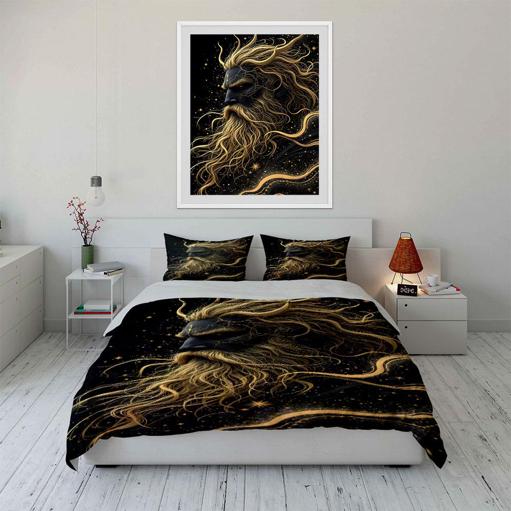 Golden celestial bearded face. Bedding sets Duvet cover sets Duvet covers Pillowcases(1 * Duvet Cover 2 * Pillowcases without duvet insert)