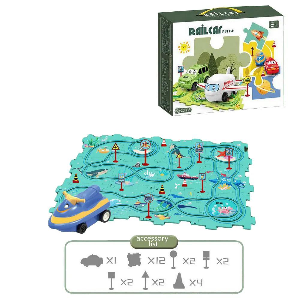 Non-Toxic Puzzle Racer Kids Car Track Set Plastic Floor Puzzles For 3 4 5 6 Year Old Children Montessori Toys Brain Toys New