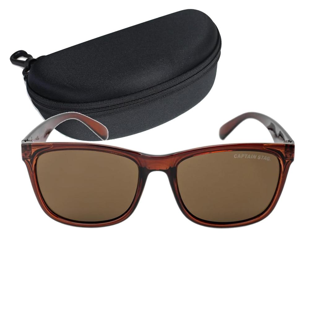 Captain Stag Sunglasses with Plastic Men's Case, Frame, Brown, CS-010-2-EH-72