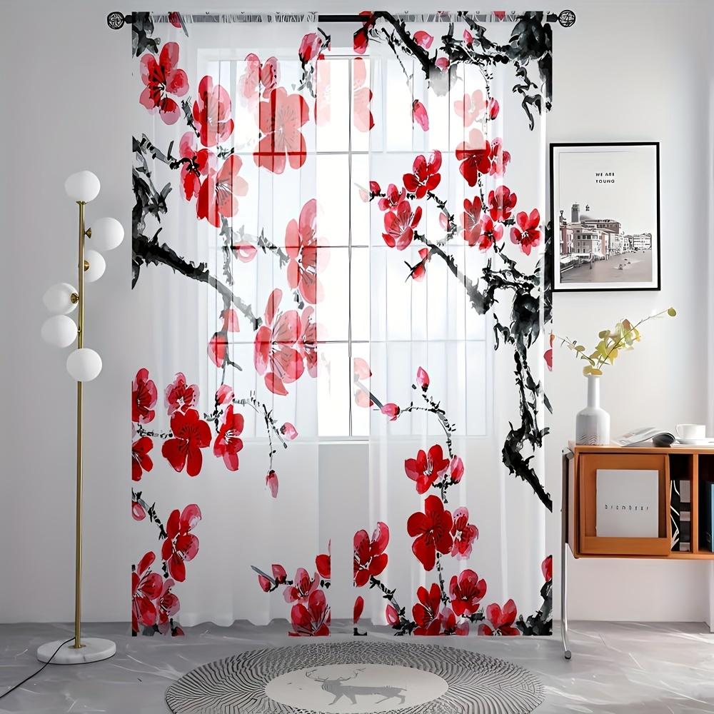 Set Of 2 Chinese Red Plum Blossom Curtains Stylish Print Living Room Bedroom Study Design Made Polyester Great Window Treatment