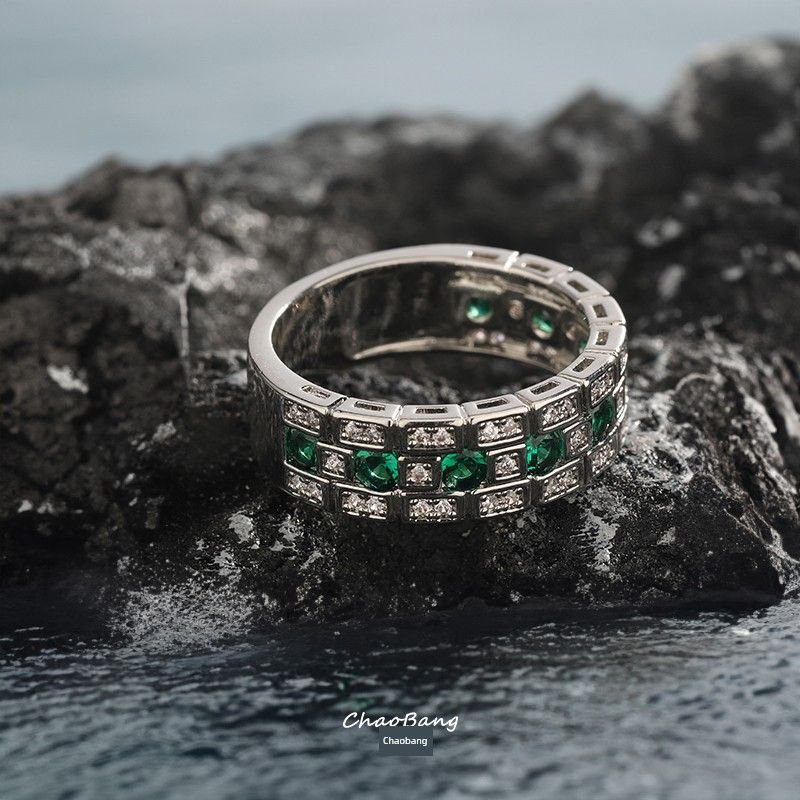 Maze Full of Crystals Zircon Ring Men's European and American Fashion Personalized Design High-Grade Exquisite Ring Women Fashion Jewelry