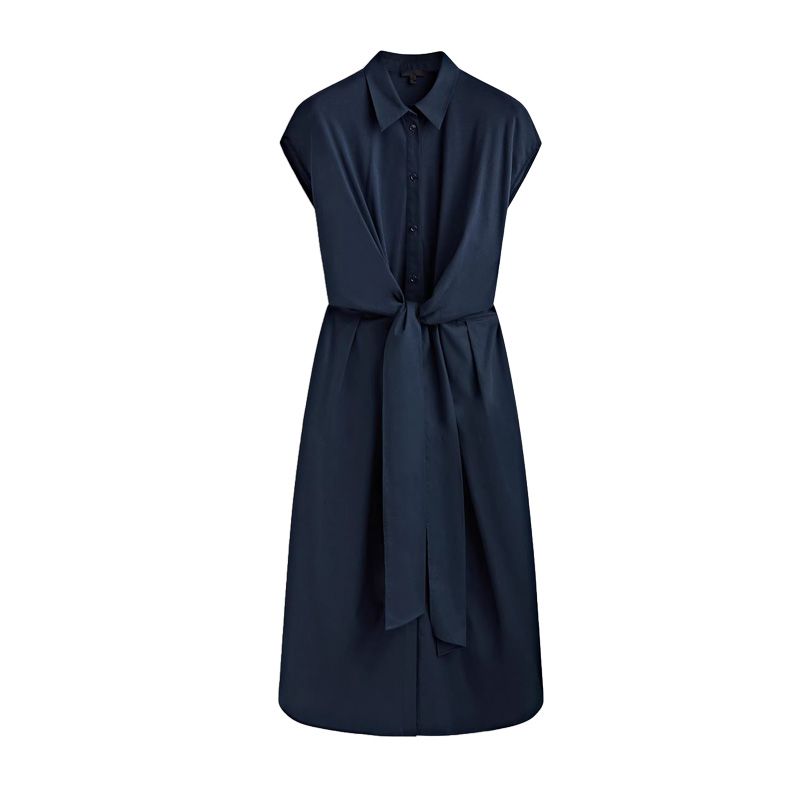 

MD Spring New Arrival Work Clothing Casual Lace up Plaid Cotton Raglan Sleeve Shirt Dress 6620568 Navy blue L