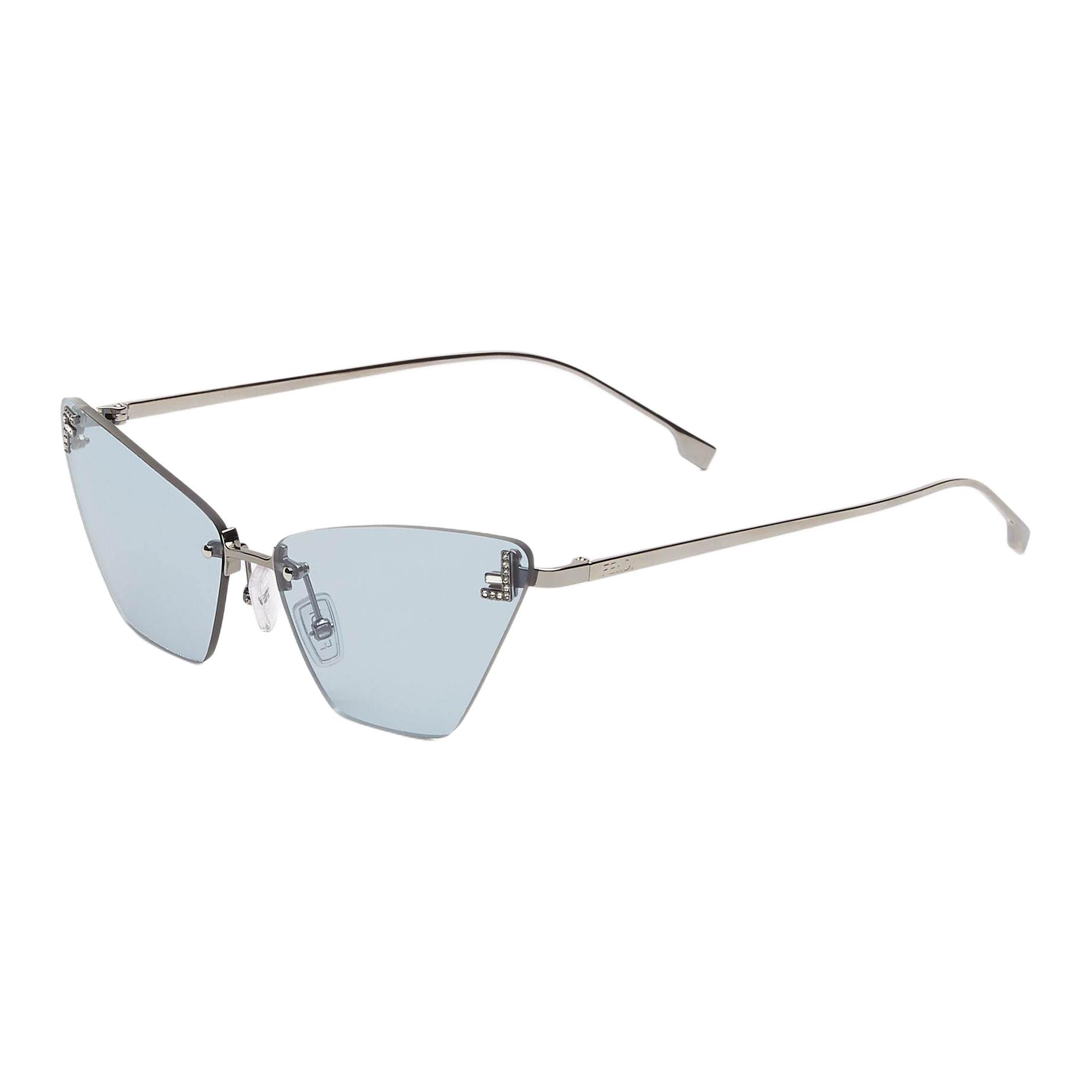 Fendi Logo Detail Metal Crystal Cat Eye Sunglasses Women sunglasses Silver FOL105V1TF1RRJ F,Silver
