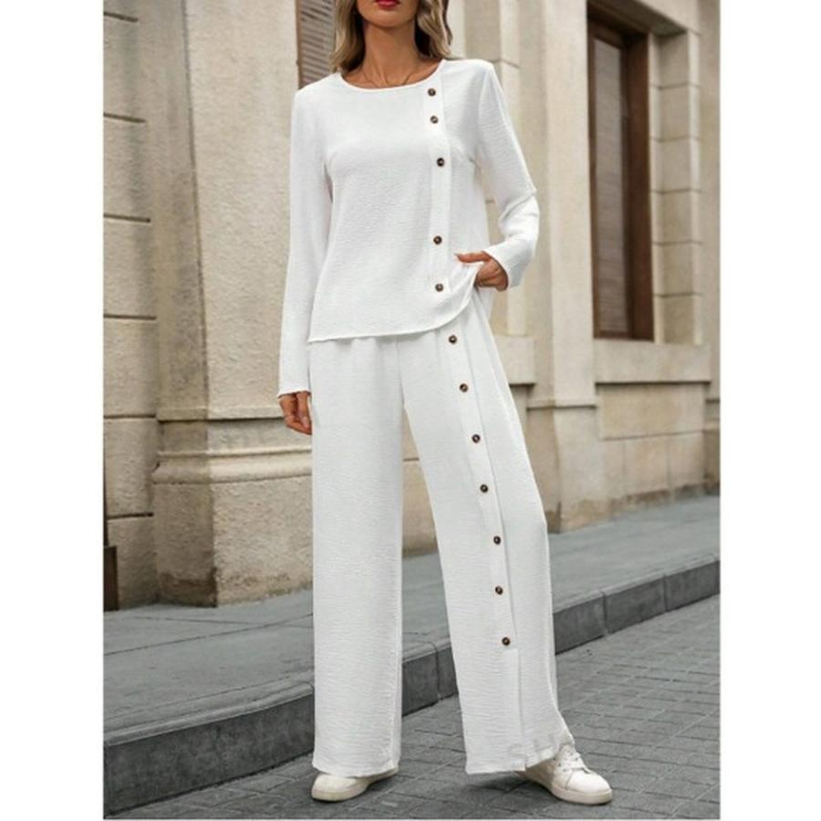Oversized Cotton Linen Fashion Casual Two-Piece Set Short Sleeve Button Loose Wide Leg Pants Women's Clothing