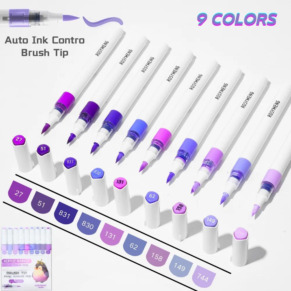 ROSYMENG 126/9 Colors Acrylic Paint Marker Pens Soft Brush Professional Drawing Pens PK LANGUO School Stationery Art Supplies