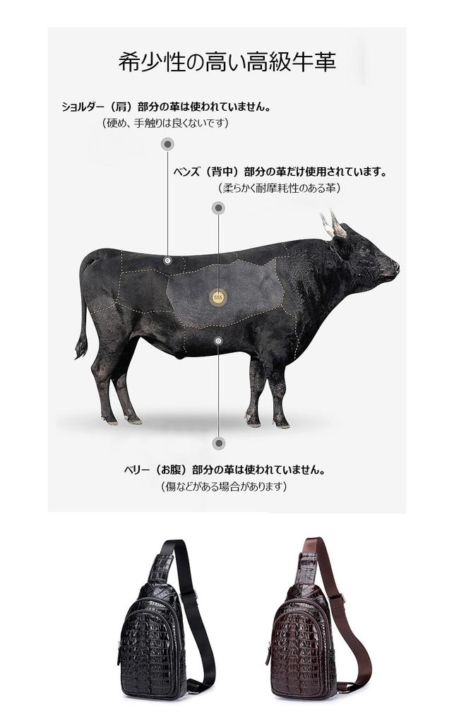 Whatna Crocodile-Embossed Natural Cowhide Leather Crossbody BagOne-Shoulder Bag for Men, Genuine Thick Leather, Black or Brown, ML-8879 (Black)