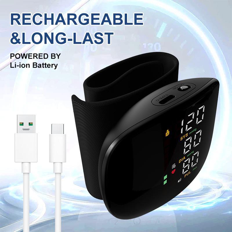 Wrist Blood Pressure Monitor for Home Use - Elderly Friendly, Rechargeable, Voice-Activated