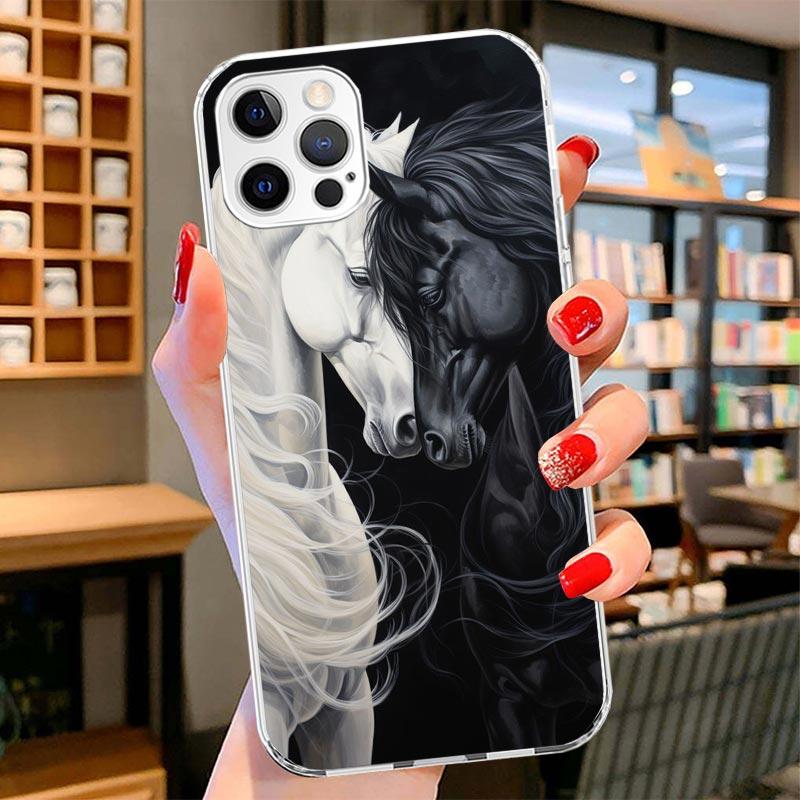 Animal Black Horse Cover Phone Case For iPhone 16 17 Air 15 14 Pro Max 16E Phone Case 13 Mini 12 11 7 SE 8 Print Pattern Fit Cas