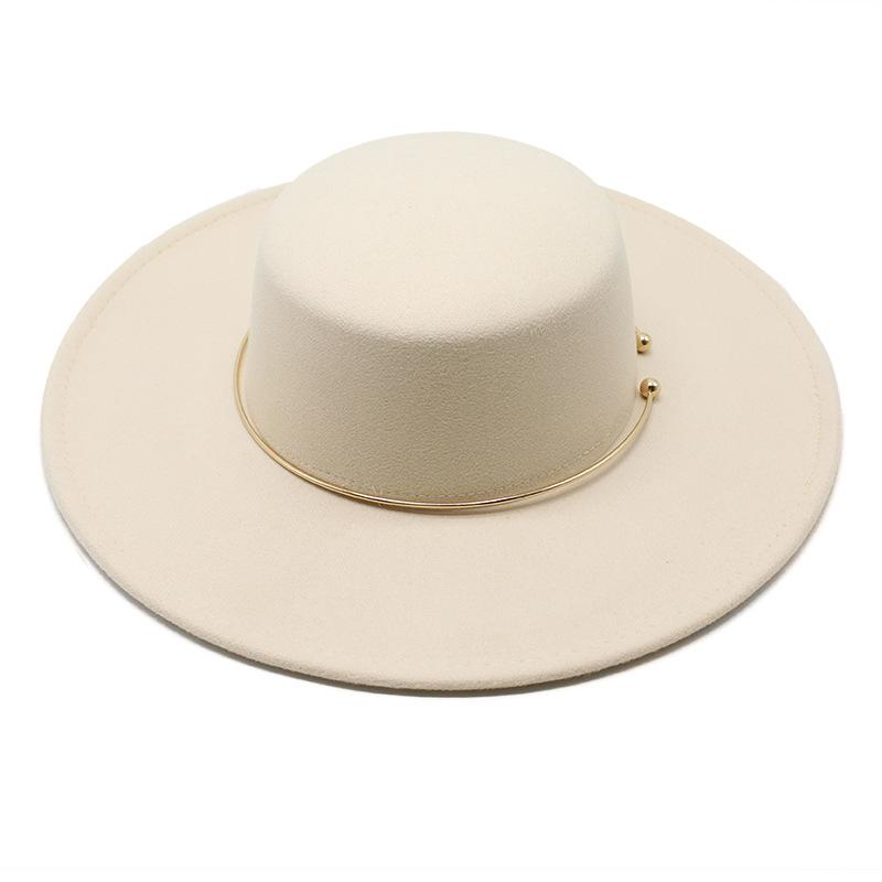 

Unisex Top Hat Autumn And Winter 10Cm Big Eaves Travel Photography Felt Flat Top Hat Flat Top Hat M（56—58cm）