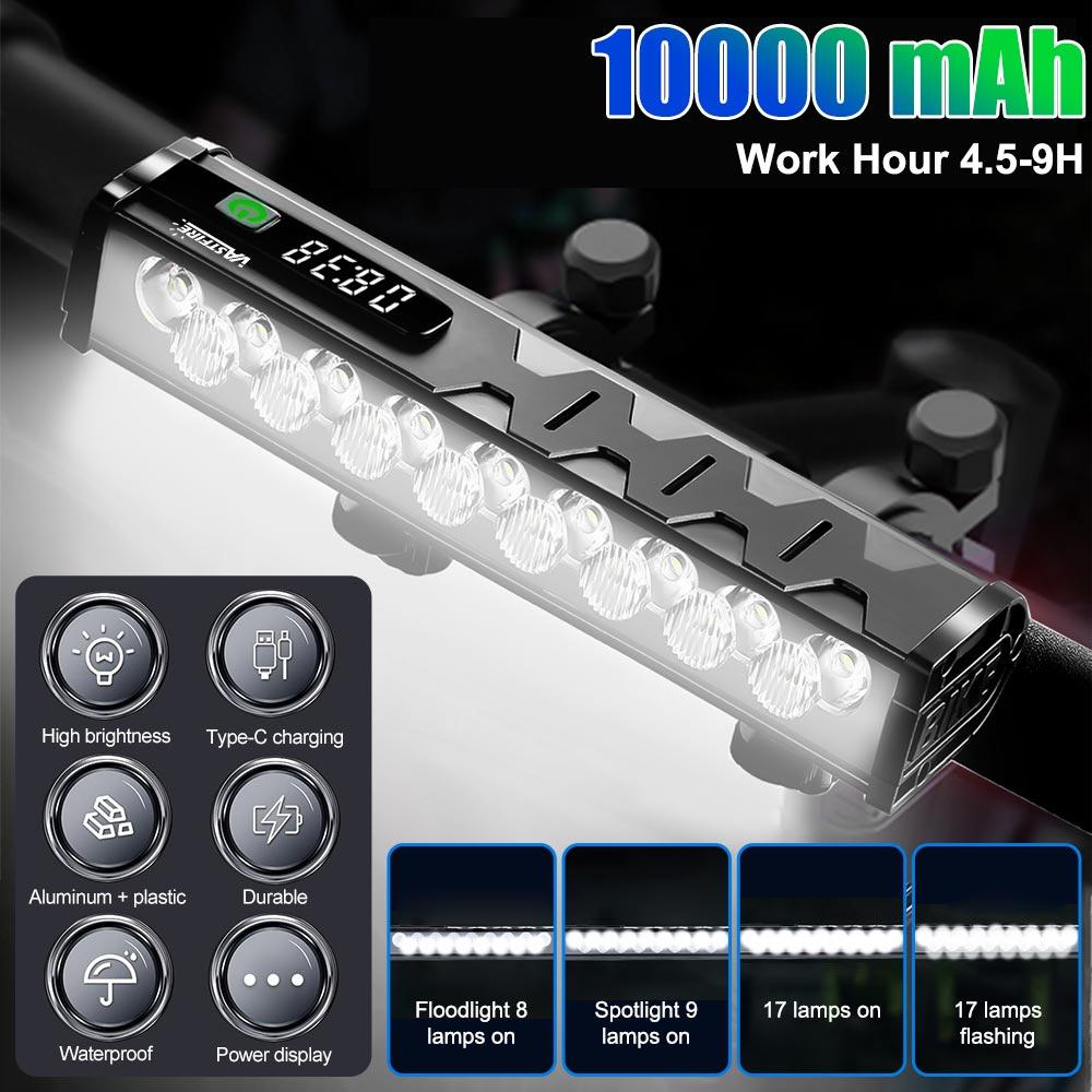 Luce per Bicicletta Anteriore 8/17 LED 25500 Lumen Luce Bici 10000mAh Torcia Impermeabile Ricarica USB Lampada per Ciclismo MTB Strada Accessori