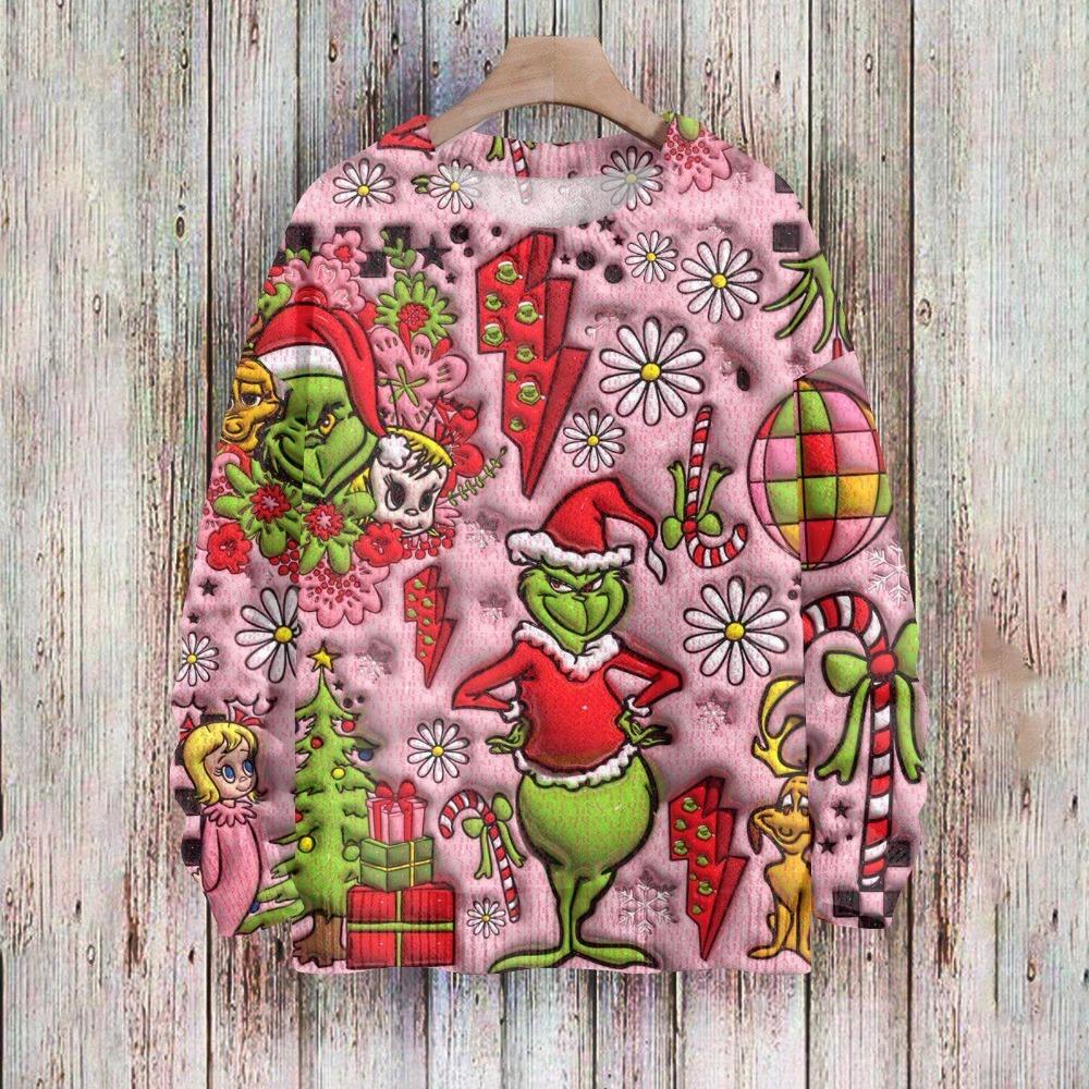 Christmas Fashion Men and Women's T-shirt Green Monster Print O-Neck Pullover Top Casual Outdoor Sweatshirt Kids T-shirt Top Clothing