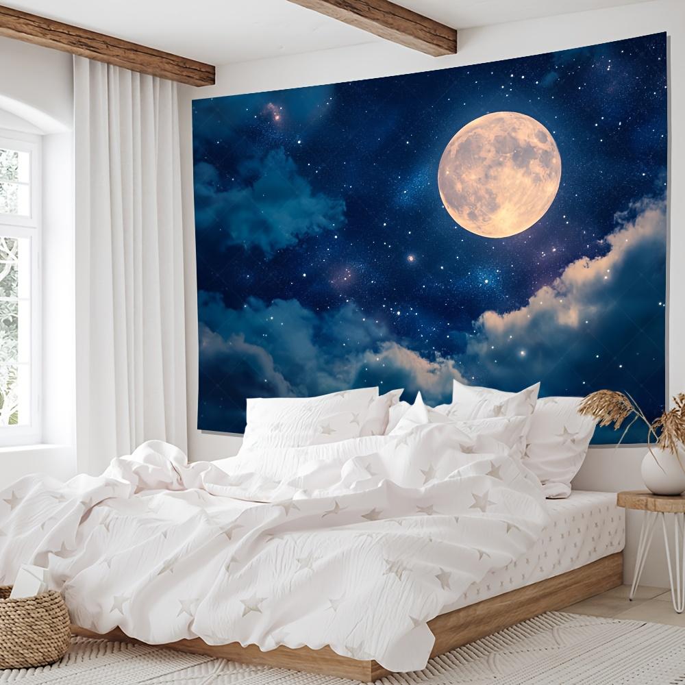 Large Celestial Moon Starry Night Tapestry Wall Decor Galaxy Space Art for Bedroom Nursery Romantic Aesthetic Home