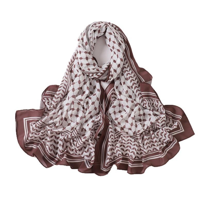 Headscarf Pearl Chiffon Printed Scarf Desert Long Scarf Sunscreen Silk Scarf