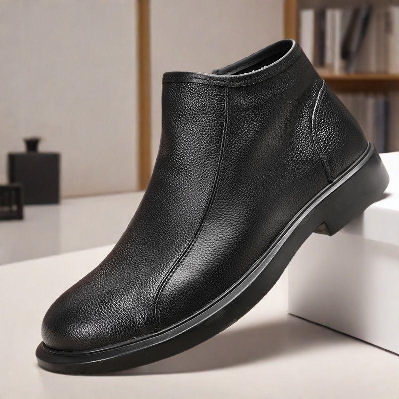 Autumn Winter New Genuine Leather Men's Mid Height Chelsea Boots Casual Zipper First Layer Cowhide Mature Style Footwear