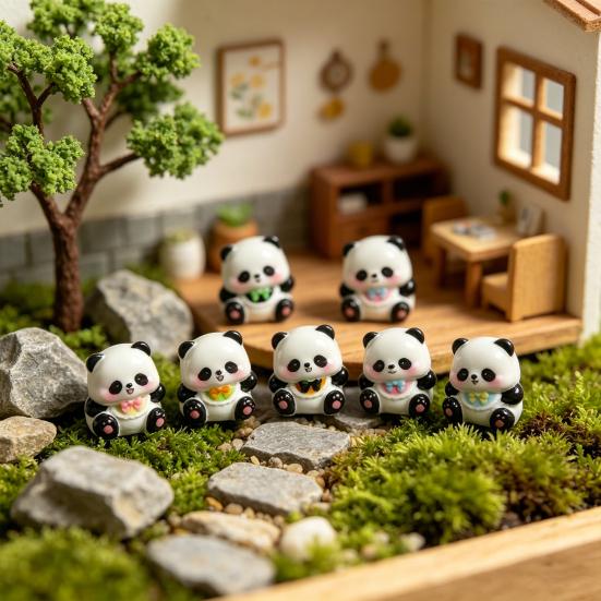 3 Pcs Mini Panda Figurines, Cute Resin Panda Fairy Garden Accessories, Cartoon Tiny Animals Cake Topper for DIY Craft, Aquarium, Car