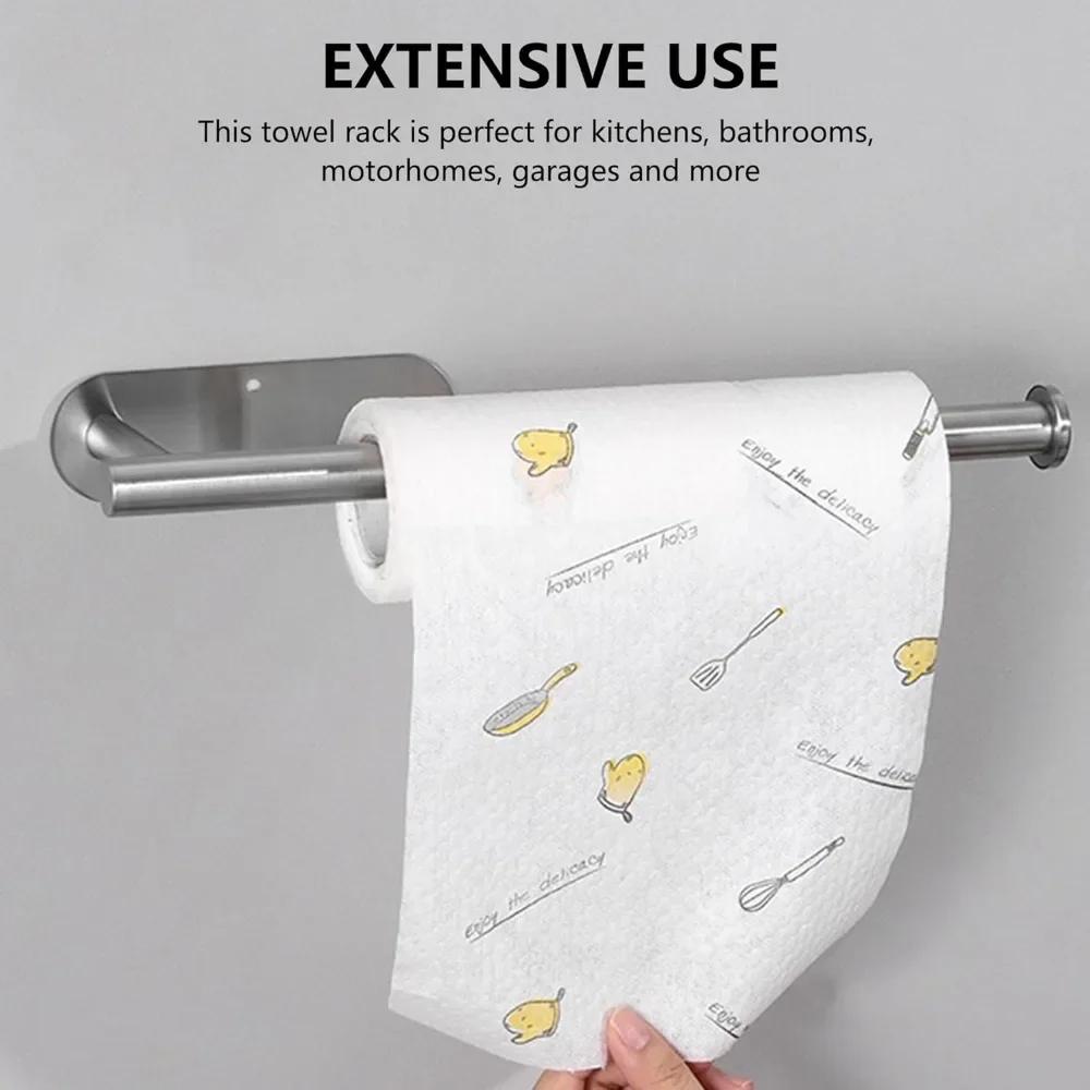 Stainless Steel Paper Towel Holder, Self-adhesive Kitchen, Paper Roll Holder, Bathroom, Non-punched, Extended Storage Shelf